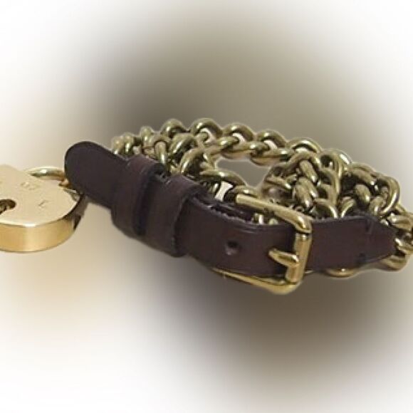 Ralph Lauren * Polished Brass Link Lock Charm Dog Collar Necklace/Bracelet/Belt - Picture 16 of 16